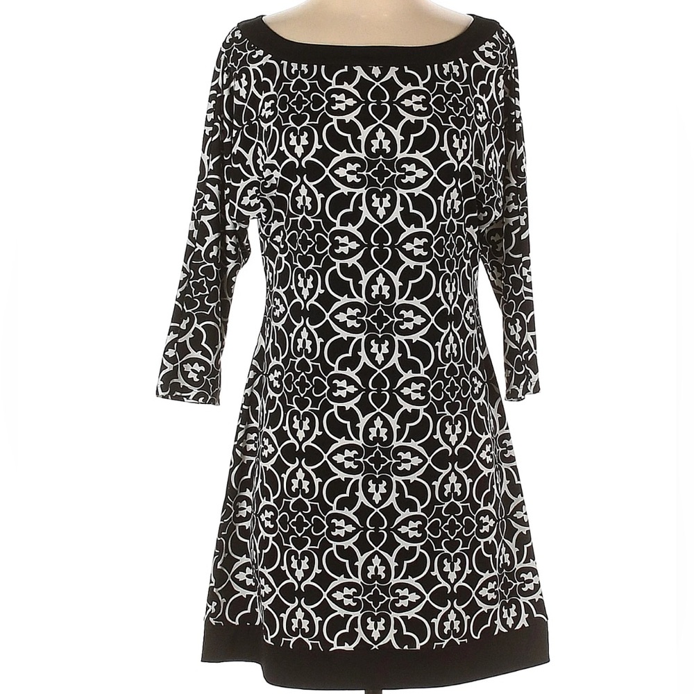 White House Black Market Black White Geometric Floral Print Dress Size XS